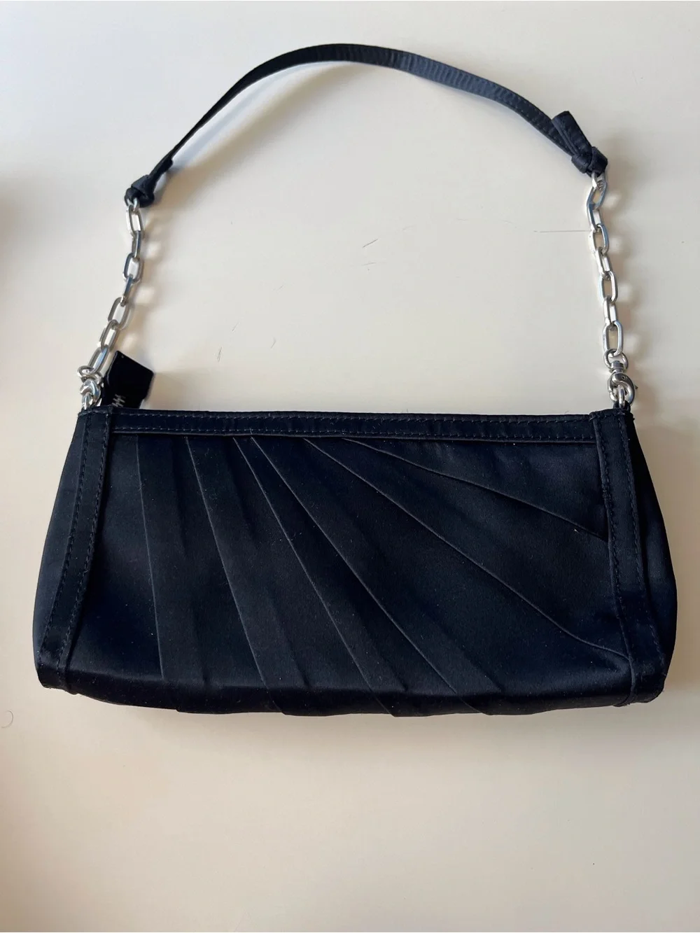 Y2K Coldwater Creek Black Satin Baguette Purse Evening Clutch Shoulder Bag